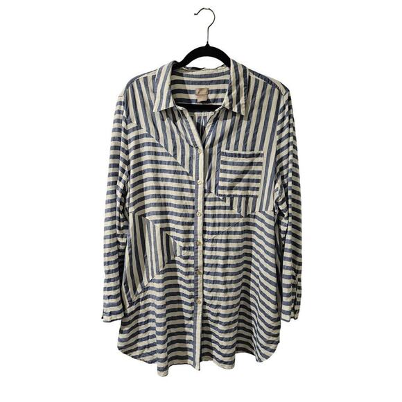 Chico's Splice Striped Tunic Blue Lyocell Tencel Breton Size 3 XL 16-18 - Picture 1 of 7
